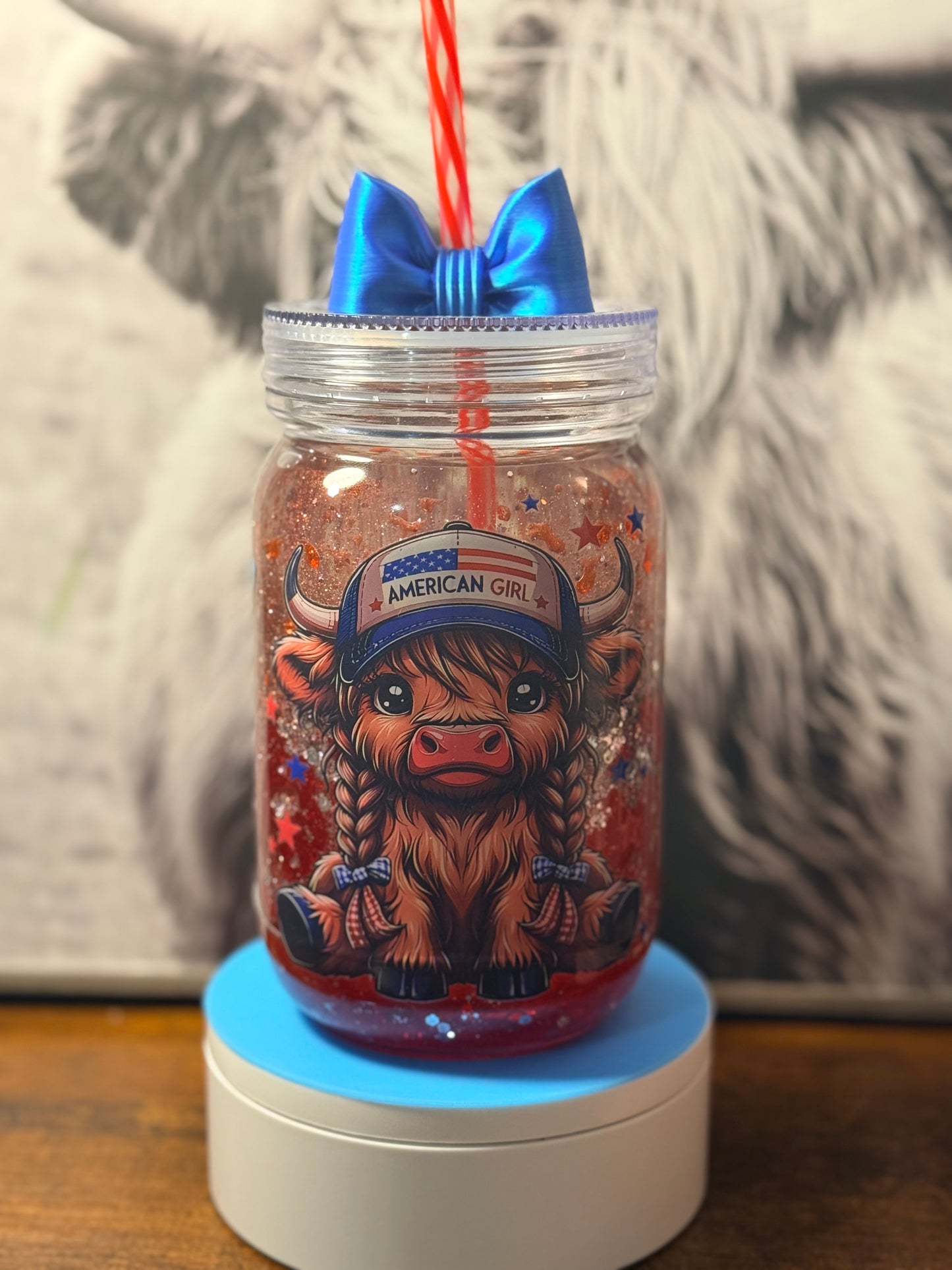 American Highland Cow Mason Jar Tumbler